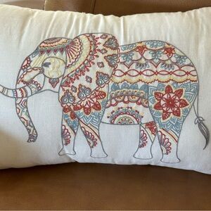 Boho EMB Elephant Patchwork Lumbar artsy accent pillow pom Pom’s 12X18 Like New
